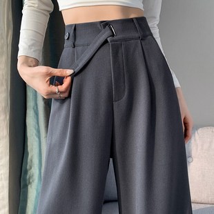 直筒宽松小2子高腰垂感拖地款 速发亚麻阔腿裤 个02早4秋新款