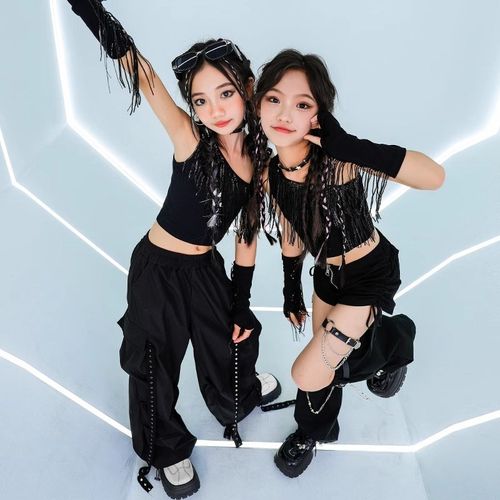 速发孩爵j舞服装出士azz潮酷时髦露脐模特走秀服酷少儿爵士演团服