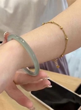 现货速发半山半水冰种玛瑙油青手镯渐变透亮细美人条翡翠镯叮当镯