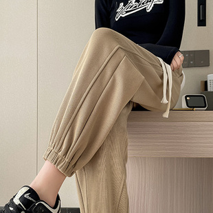 速发美式新动裤2024运款束抽宽松棕色裤子脚绳炸街深咖色卫裤