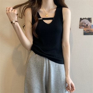 速发针织无袖背心内搭大码打肚子穿外遮底v领上衣