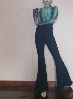 速发WYZ盖盖黑色开叉腿气质紧裤开叉松长腰长裤拖地裤人鱼裤