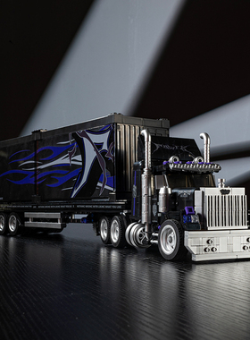 PB品铂复古美式大拖头集装箱重型货车PB8829拼装积木玩具汽车模型