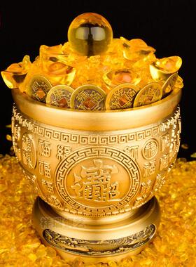 百福米缸黄铜摆件财源开业礼品存钱罐招聚家居客厅商铺聚宝盆底座