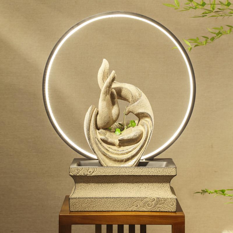 禅意桌面流水摆件新中式客厅玄关书房办公室高档水景喷泉招财礼品