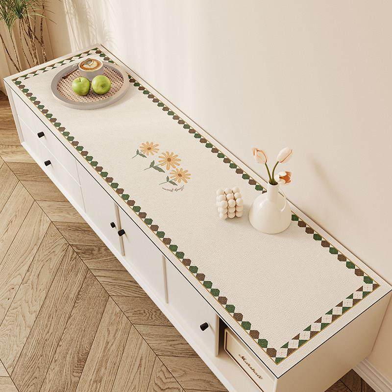 北欧电视柜桌布餐边柜台面保护垫子防水防尘盖布皮革玄关鞋柜桌垫