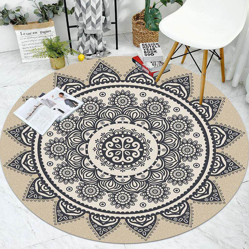 摩洛哥圆形PVC大面积民族风皮革地垫可擦洗沙发垫电脑椅转椅吊篮