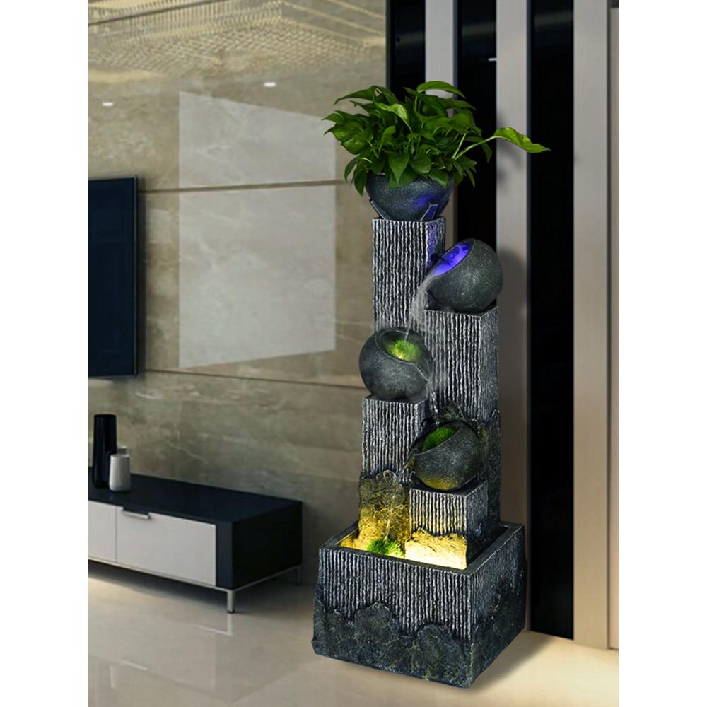 点岛假山流水喷泉角楼玄关水景加湿器软装工艺品加湿器现代摆件