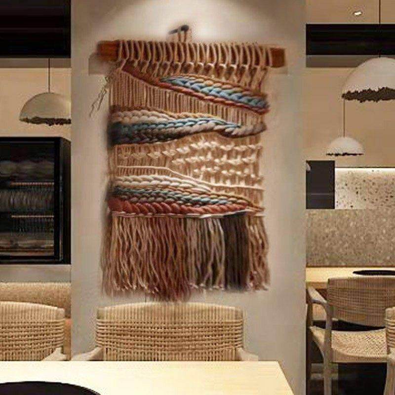 定制侘寂风民宿编织挂毯酒店房间墙上壁毯遮挡挂件软装修客厅壁饰