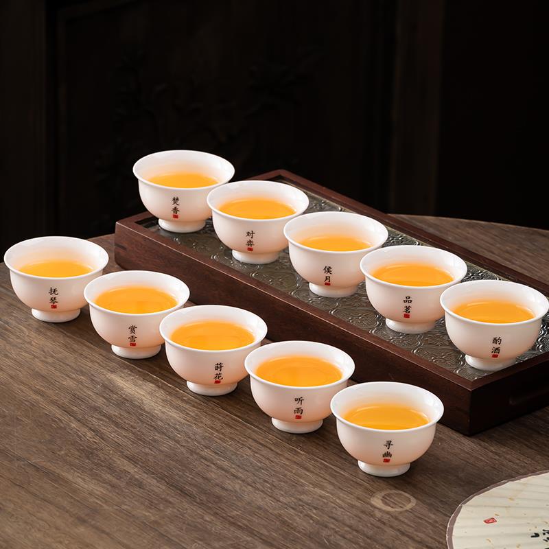 羊脂玉白瓷茶杯大中小号茶盏家用单枞普洱茶品茗杯白瓷小茶碗刻字