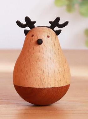 办公桌不倒翁装饰品小摆件木质工艺品少女心创意可爱毕业生日礼物