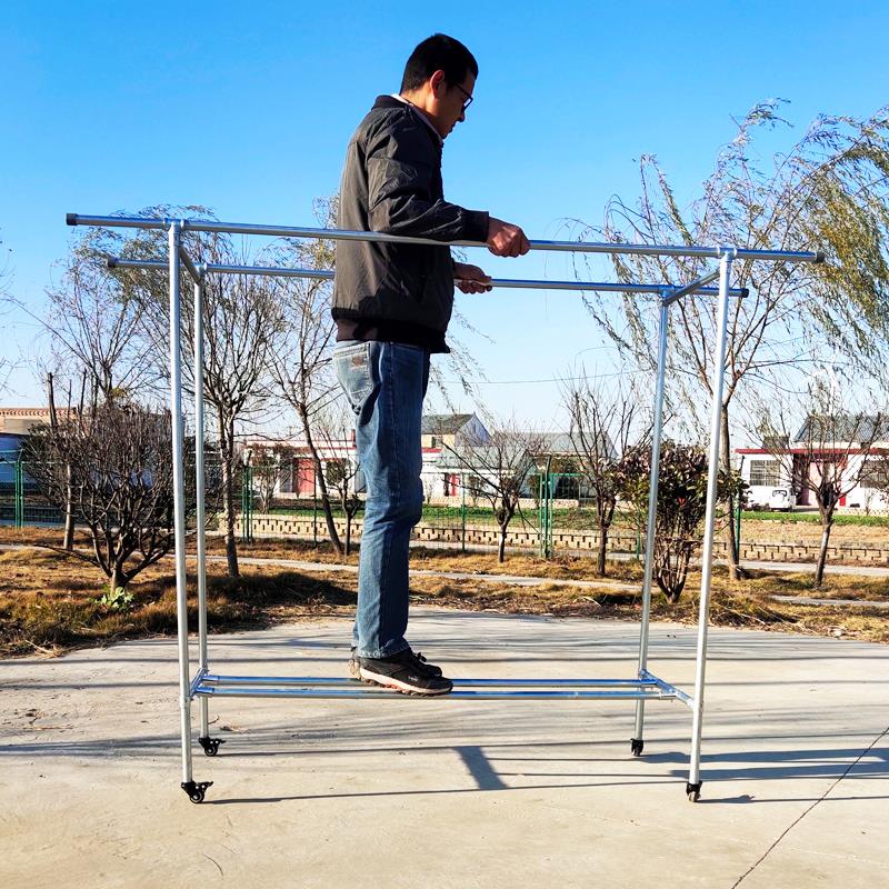 双杆农村庭院晾衣架落地式晾衣杆镀锌钢管晾衣杆家庭阳台晾衣杆架