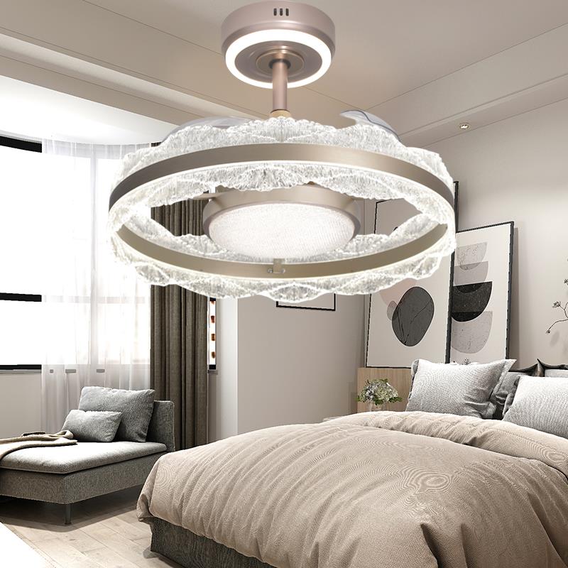 2025新款全光谱简约海浪隐形风扇吊灯全铜电机智能语音三色变光