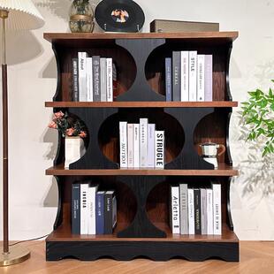 法式覆古全实木哈迪德展示柜中古风客厅家用小户型红橡木书架边柜