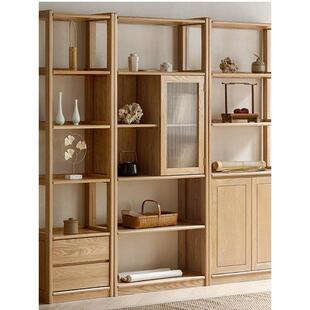 实木组合书柜橡木新型中式落地式书架日式简易收纳架Bogu架隔断柜