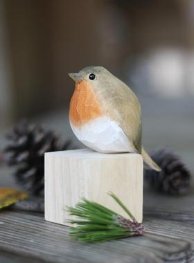 鹿妖商店 肥啾木雕小鸟 生日礼物 小胖鸟 纯手工实木桌面摆件