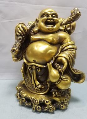 纯铜弥勒佛摆件铜大肚笑佛招财像钱袋元宝坐龙椅供奉车载家居铜像