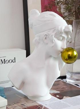 法式吹泡泡人物高级雕塑金色摆件半身像艺术树脂石膏设计师雕像