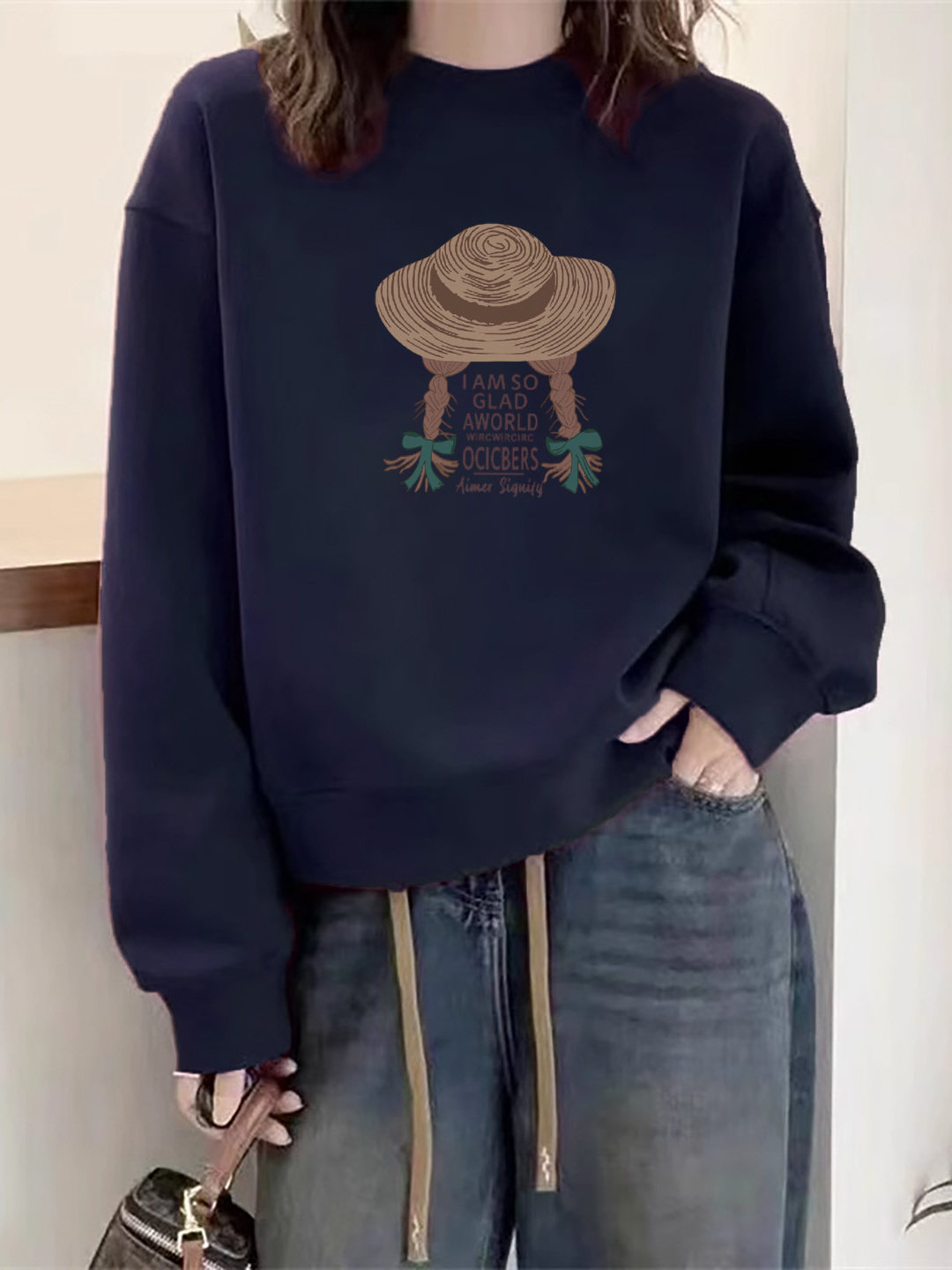 小个子卫衣女圆领2025新款爆款秋冬加绒宽松加厚长袖无帽百搭上衣