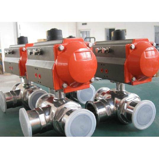 卫生级三通快装气动球阀 T型L型不锈钢304 AT气动执行器