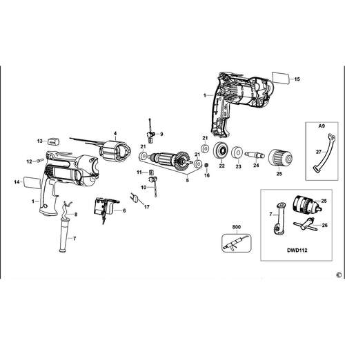 DEWALT/得伟手电钻DWD112E碳刷电刷转子定子线圈开关原装正品配件