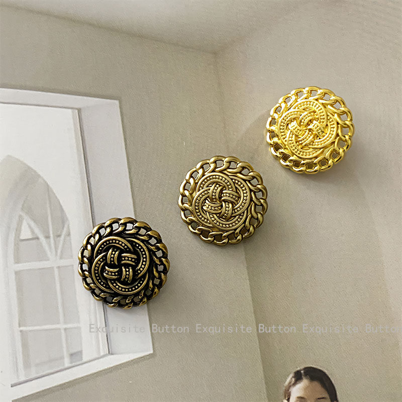 DIY高档精致小香风麻花镂空圆形金属扣子开衫毛衣外套毛呢纽扣女