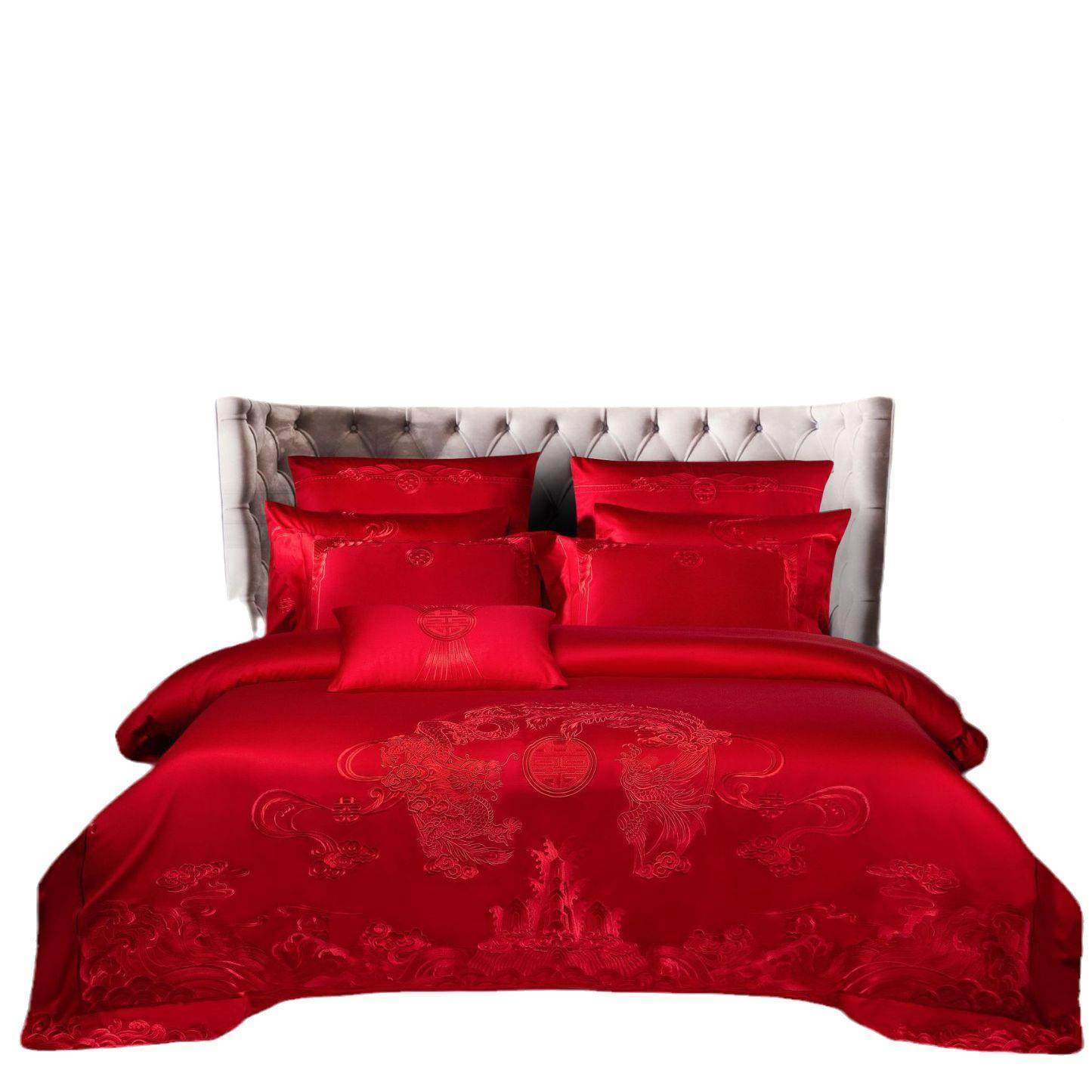棉新婚庆件套大红色长绒棉龙凤刺H116四绣结婚高端家纺全床上用品,床上用品,婚庆床品套件,淘宝优惠券,粉丝福利购,淘宝优惠卷