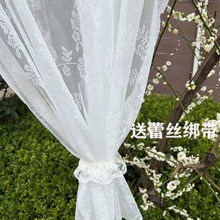 白色蕾丝纱帘免打孔韩式 绣花魔术贴厨房隔断飘窗卧室门帘窗帘客厅