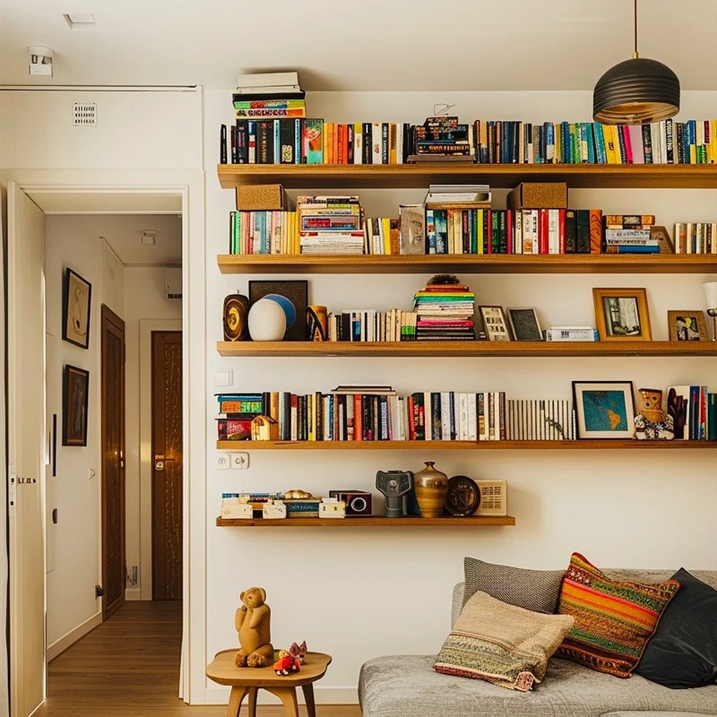 热植物置物架墙上复古墙壁书架挂墙隔板展示货架一字板纯实木层板