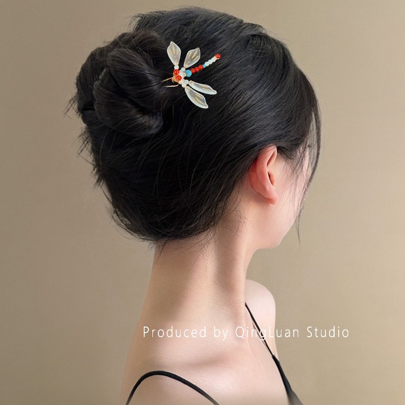 小荷初露~中式蜻蜓u型夹国风汉服旗袍发钗高级感簪子发簪旅行发饰
