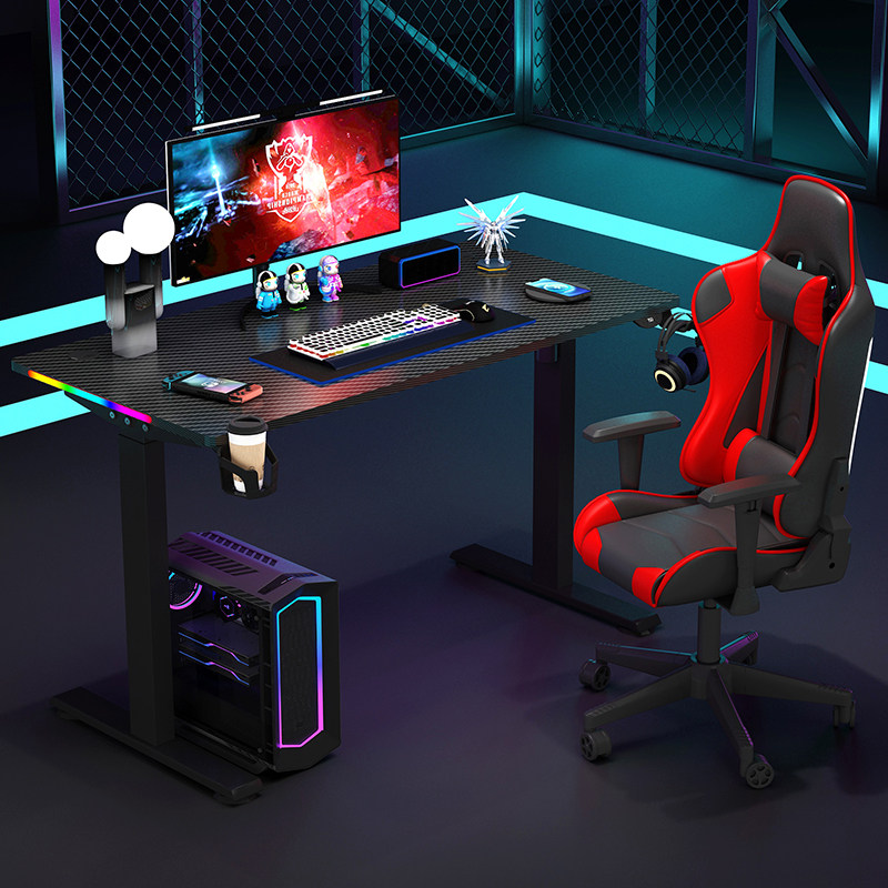 爱咖电动升降电竞桌电竞房卧室桌子游戏办公台式桌电脑桌碳纤维