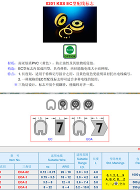 总EC-0/1/2/3/ECA-02/1/2/3台湾KSS凯士士 EC型PVC黄色配线标志