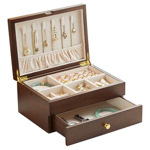实木大容量首饰收纳盒高档精致抗氧化抽屉式项链耳环饰品珠宝盒