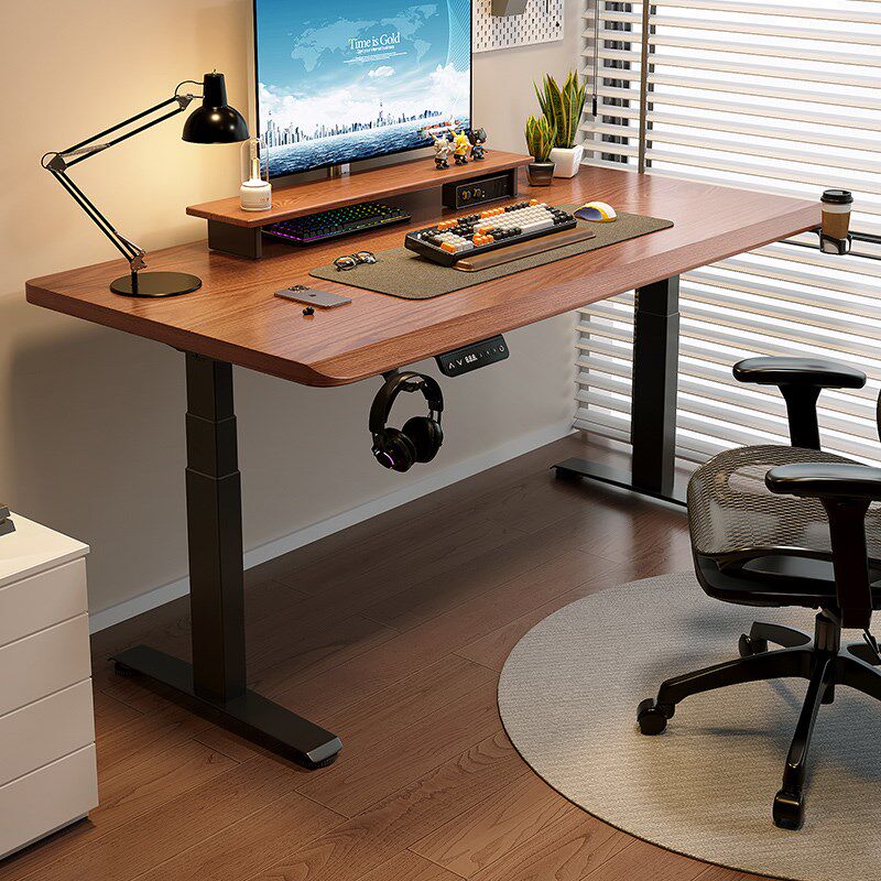 电动升降桌带抽屉实木书桌可升降家用学习电脑办公桌电竞桌工作台