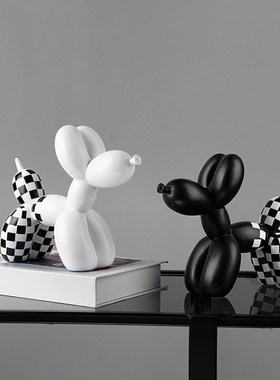 现代软装高级感小众棋盘格气球狗摆件轻奢客厅玄关家居桌面装饰品