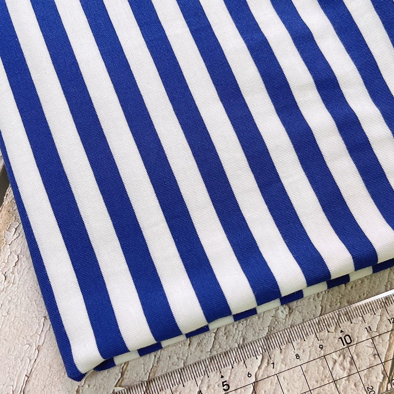 针织条纹弹力棉布料夏季色织莱卡棉汗布全棉体恤衫连衣裙服装面料