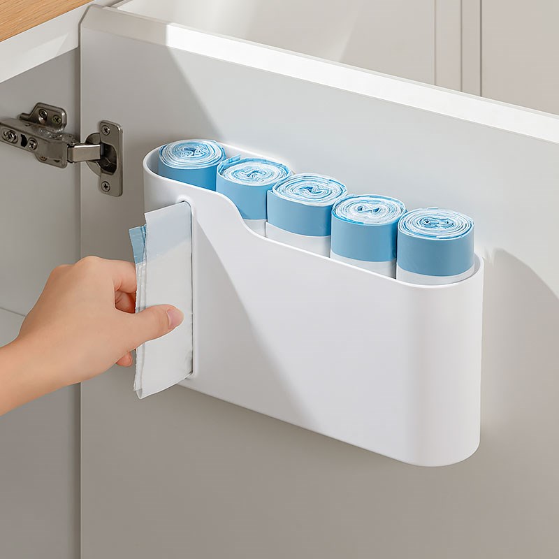 垃圾袋收纳神器厨房壁挂式免打孔大容量塑料袋抽取盒垃圾袋收纳架