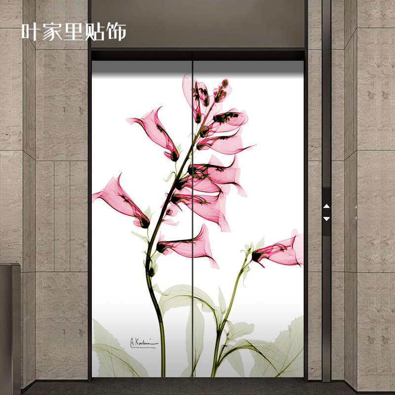 简约小清新荷花绿植花卉入户电梯门墙贴玻璃贴画整张自粘防撞防水