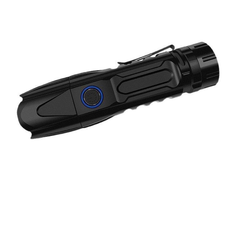 P90强光破窗LED手电筒USB充电铝合金变焦远射充电宝手电筒