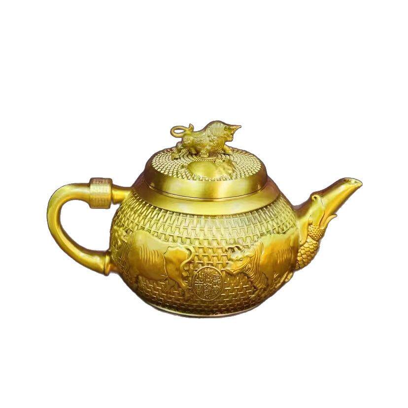 五牛黄铜摆件仿古茶壶龙头酒壶水壶工艺品铜器礼品铜壶