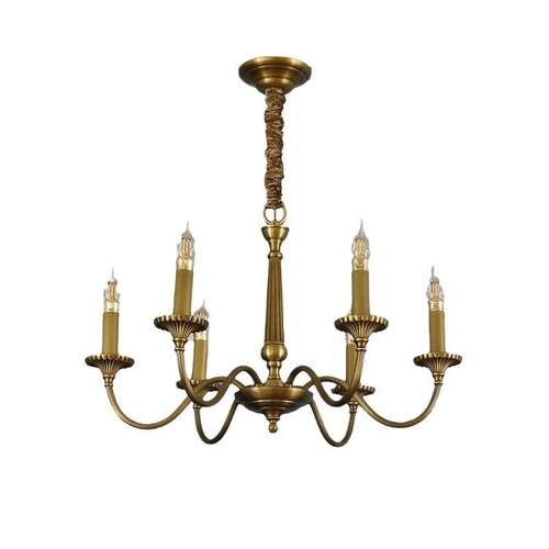 美法式复古铜色蜡烛全铜吊灯现代简约田园个性客餐厅书房卧室铜灯