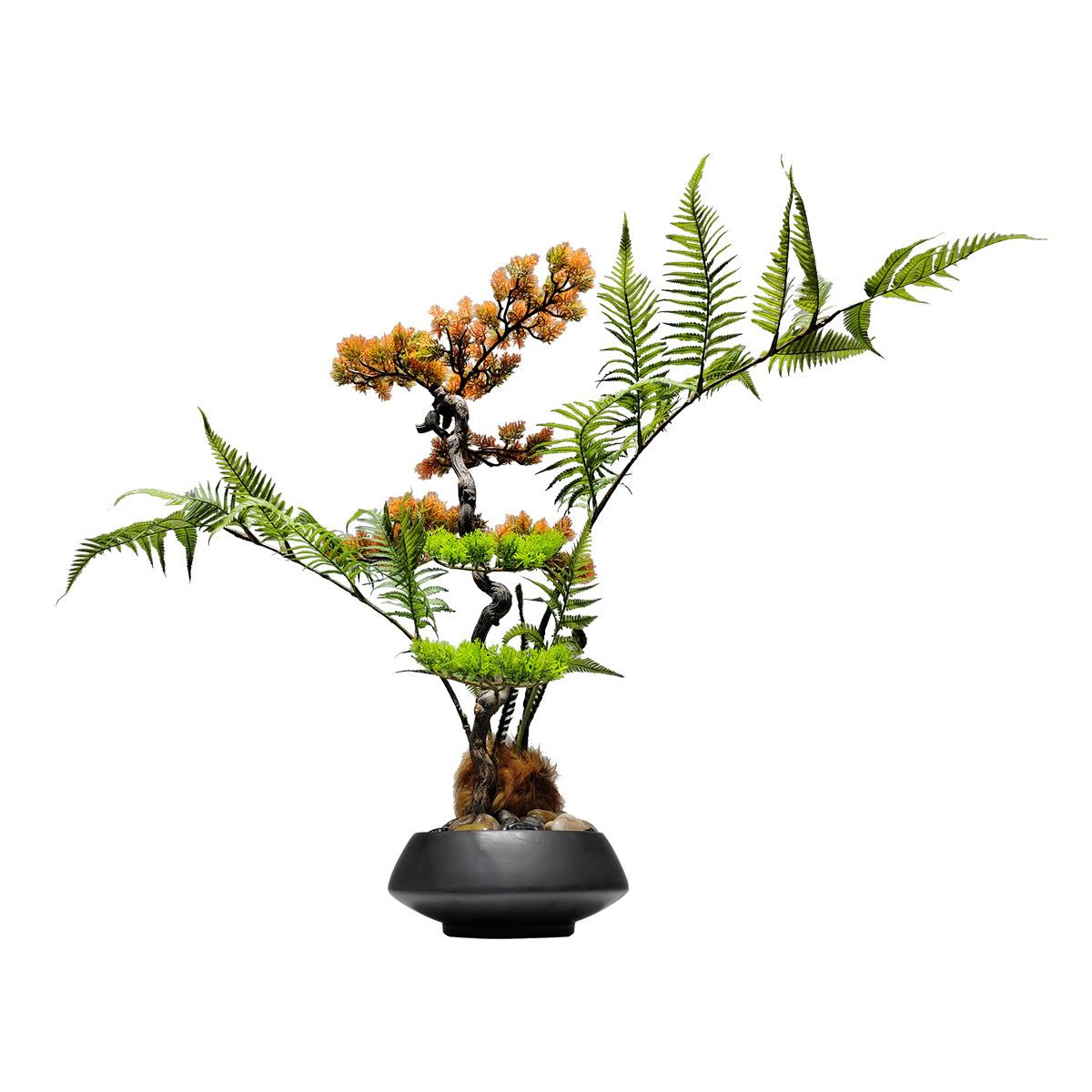 新中式仿真绿植盆景茶几书桌办公桌摆件侘寂风样板间装饰植物盆栽