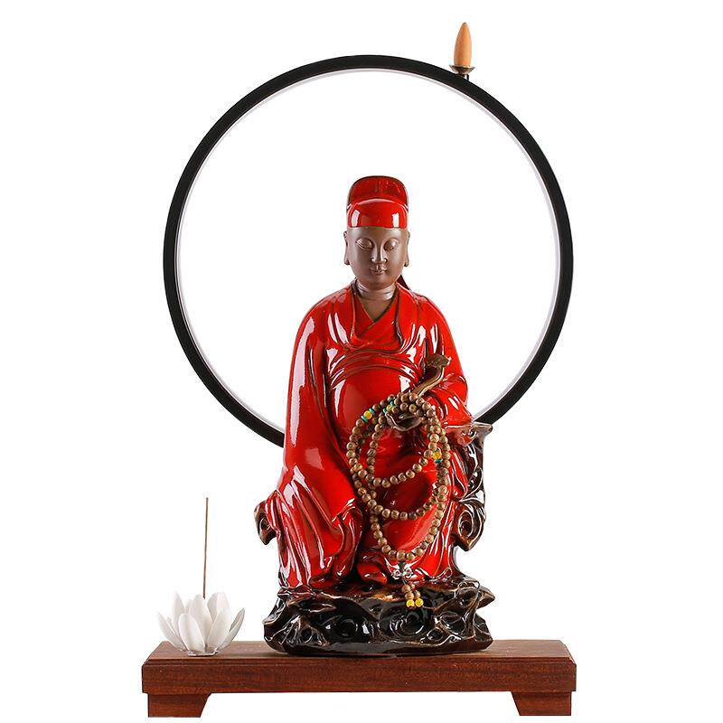 陶瓷文昌帝君神像供奉灯圈摆件家用文曲星像倒流香炉茶室禅意装饰