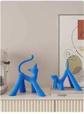 艺贝子小清新奶油风客厅电视酒柜摆件小众高档抽象几何动物猫摆设