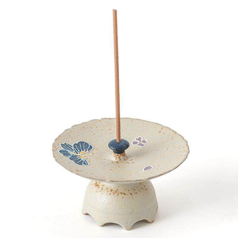 手绘青花线火石红幻色蝶香GXR插香香座茶道配件香茶桌香线檀拖