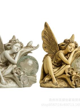 入睡精灵花仙子树脂工艺品摆件欧式天使雕像庭院花园装饰品