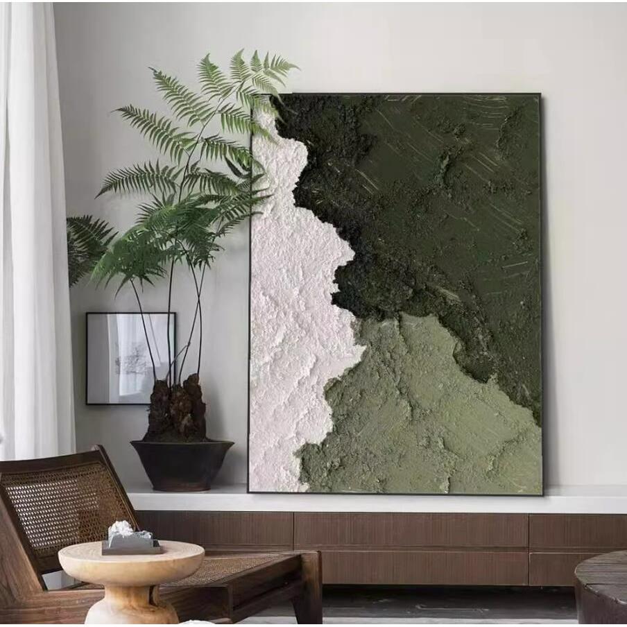 纯手绘油画抽象墨绿肌理玄关挂画高档客厅走廊过道装饰画侘寂风