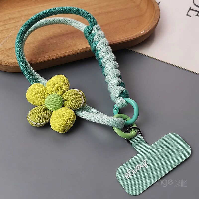 珍格手机挂绳短款手腕带子女个性多巴胺花朵饰品棉质编织绳挂件两股手