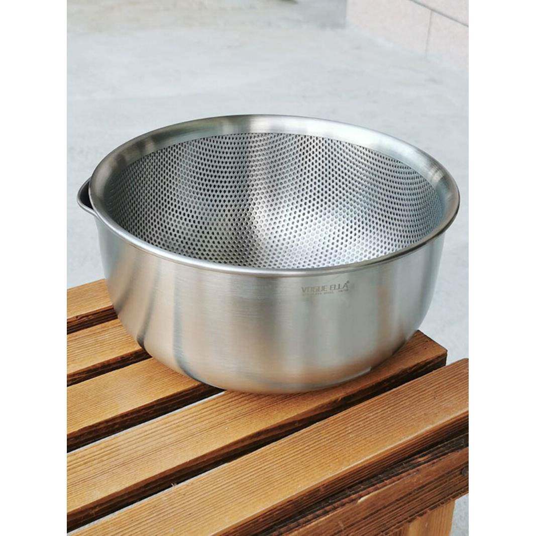 VE洗菜篮水果篮304不锈钢淘米篮18/10洗菜盆套装加厚沥水篮打蛋盆
