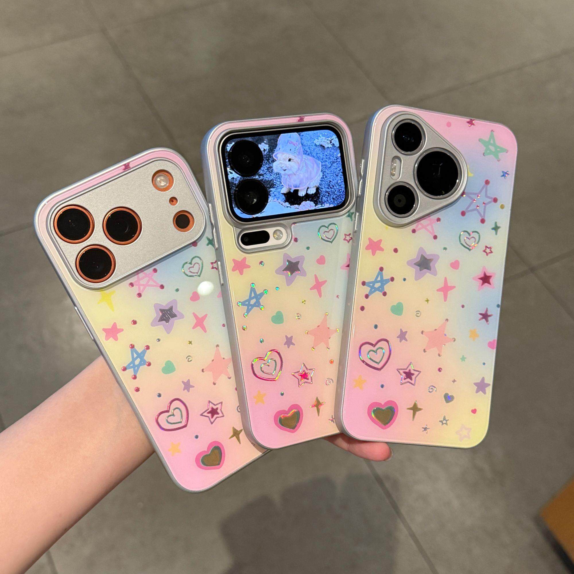 电镀鎏金ins风适用iPhone17air手机壳苹果15/16promax可爱红米K70/80爱心星星小米17/14/13防摔oppofindx8/9